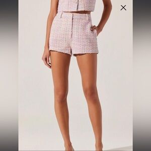 Astr The Label “Wynn” Textured Pastel Tweed High-Waist Women’s Shorts